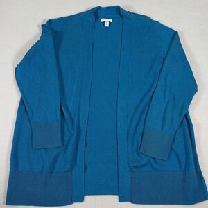 Croft & Barrow Womens 1X Teal Blue Open‎ Front Cardigan Cotton Modal Sweater
